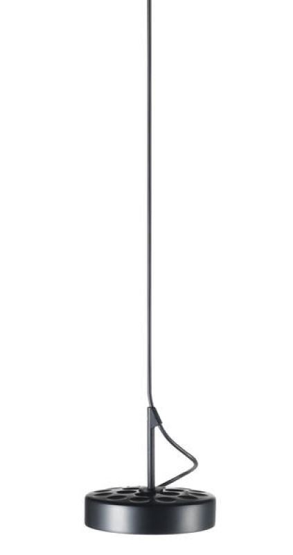Schwarze U-Turn Pendelleuchte von Belux, moderne Hängelampe mit minimalistischem Design und runder Deckenhalterung.